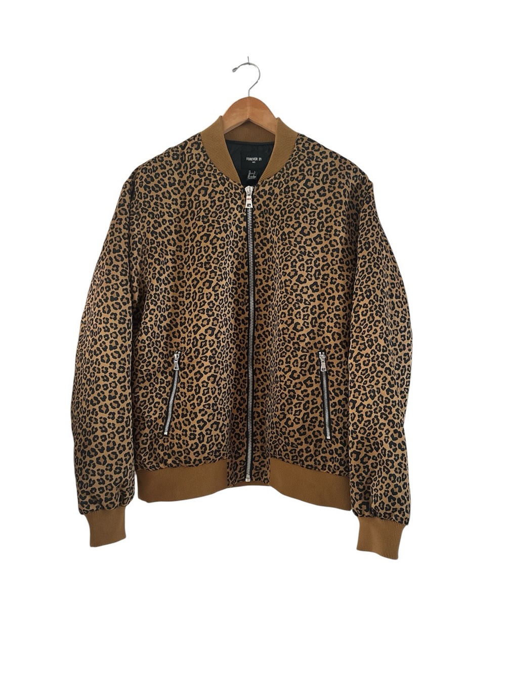 Forever 21 Men Leopard Print Bomber Jacket Like New sz Large